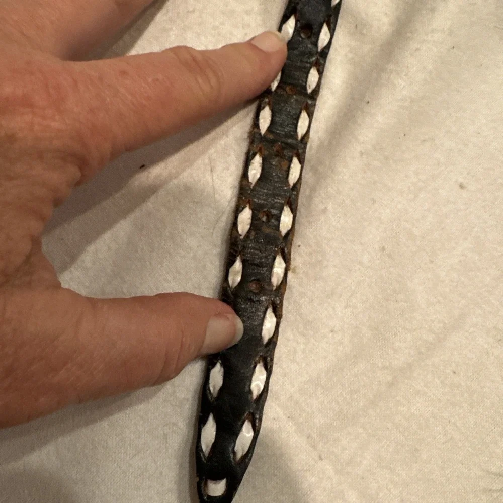 Tony Lama Silver/Black White Concho Belt Western Cross X‎ 32